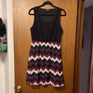 Vanity Black and Multicolor Chevron Midi Dress